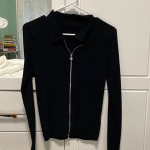 Ribbed Heart Zip Up Sweater Shirt